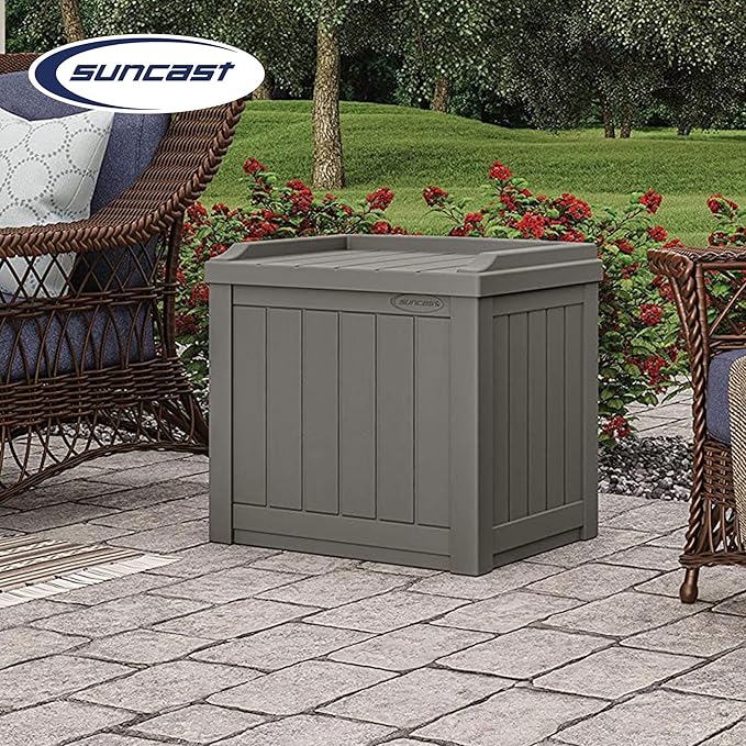 Suncast 22 Gallon Indoor or Outdoor Backyard Patio Small Storage Deck Box with Attractive Bench Seat and Reinforced Lid, Stone (4 Pack) - Image 4