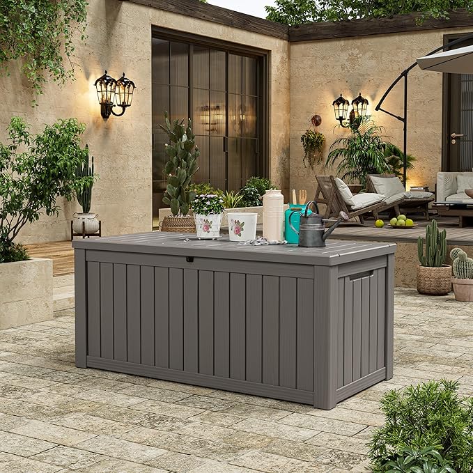 Outdoor Storage Box, Resin Deck Boxes Indoor and outdoor, Waterproof Storage Box Lockable Lid (Grey,150 Gallon) - Image 5