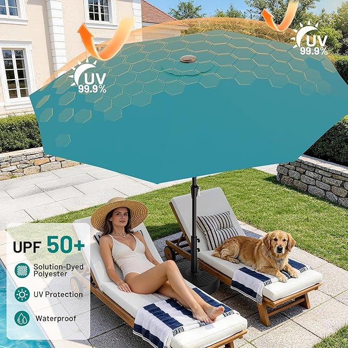 AreShark 9 FT Patio Umbrella for Outdoor, Outdoor Table Umbrella with Push Button Tilt and Crank, Outdoor Patio Umbrellas with 8 Sturdy Ribs for Market, Garden, Pool (Lake Blue) - Image 4