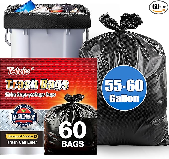 Teivio Trash Bags, 55-60 Gallon, by Teivio