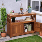 Flamaker Outdoor Storage Cabinet Weatherproof Acacia Wood Outdoor Cabinet with 2 Magnetic Doors Used for Outdoor Storage, Buffet Cabinet, TV Stand, Bar Table, Potting Table (Brown) - Image 2