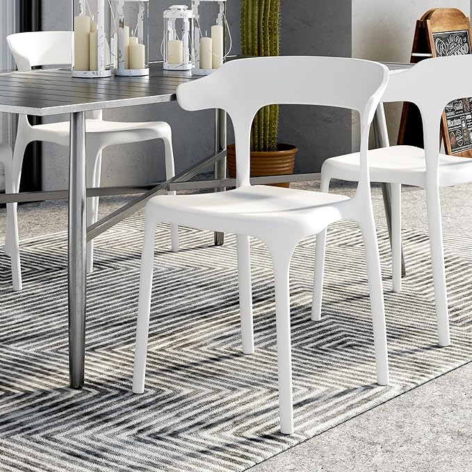 VECELO 4 Pack Plastic Stacking Chairs, Stackable Dining Chairs for Kitchen Restaurant Patio, Portable Indoor Outdoor Use, No Assembly Required, White - Image 8