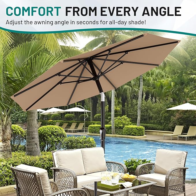 AreShark 9 FT Patio Umbrella for Outdoor, Outdoor Umbrella with Push Button Tilt and Crank, Outdoor Patio Umbrellas with 8 Sturdy Ribs for Market, Garden, Deck, Backyard, Pool (Beige) - Image 7
