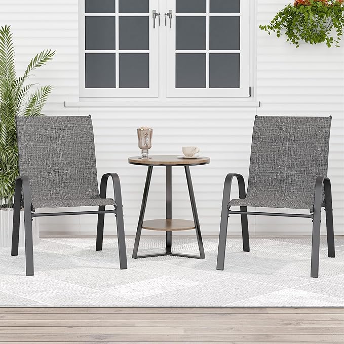 Patio Chairs Set of 2, Outdoor Dining Chairs Stackable for All Weather, Breathable Metal Modern Outside Furniture Chair for Pool Side, Garden, Backyard Deck, Dark Grey by furniture