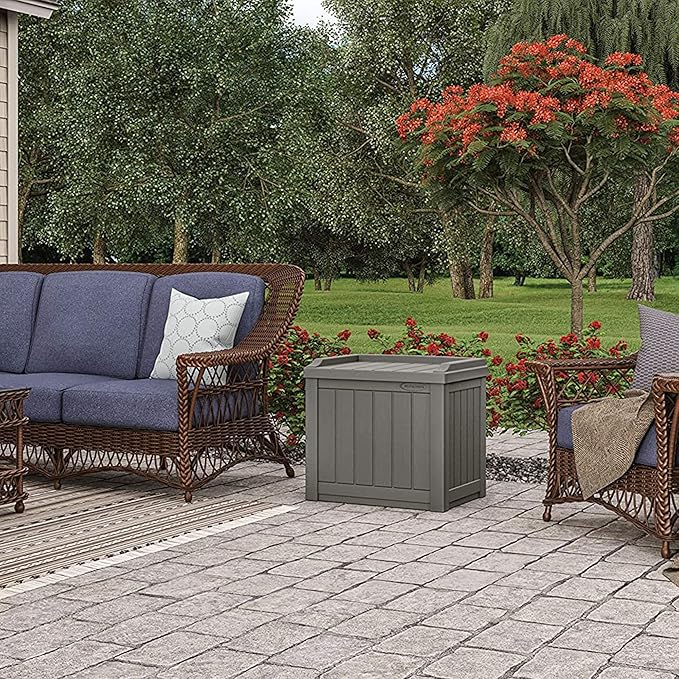 Suncast Outdoor Storage Box - 22 Gallon Stone Gray Resin Outdoor Deck Box with Seat, Weatherproof Patio Storage Bin Container for Keeping Cushions, Tools, & Towels for Pool, Yard, & Garden - Image 8