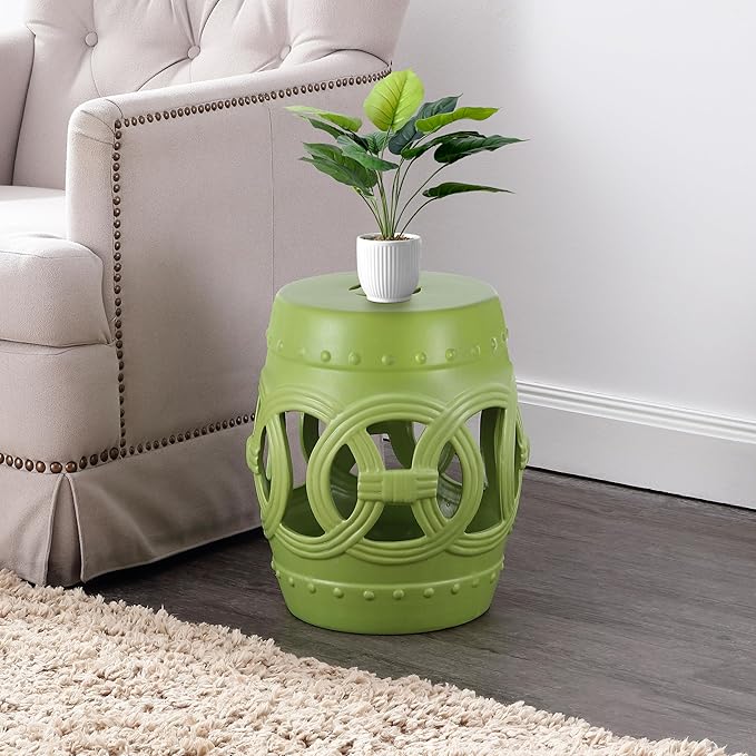 JONATHAN Y TBL1022H Lucky Coins 16" Chinese Ceramic Drum Indoor/Outdoor Garden Stool Bohemian, Coastal, Cottage, French Country, Traditional, for Living Room, Garden Room, Patio, Matte Green - Image 6