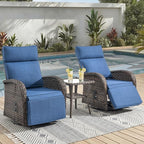 3 Pieces Zero Gravity Patio Swivel Rocking Recliner Chairs Set of 2 - Wicker Outdoor Lounge Chair with Side Table, Adjustable Backrest & Footrest, High Back Outdoor Recliner Chair for Pool Deck Blue by JelwalyPatioFurnitureSet