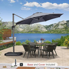PURPLE LEAF 10 Feet Patio Umbrella with Base and Cover Round Outdoor Cantilever Umbrella Aluminum Offset Umbrella with 360-degree Rotation for Garden Deck Pool Patio Grey - Image 2