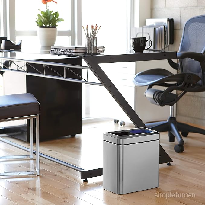 simplehuman 20 Liter / 5.3 Gallon Dual Compartment Recycling Can, Slim Open Top - Image 3