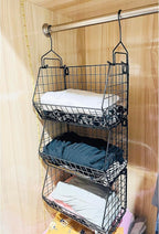 3 Tier Hanging Foldable Wire Baskets Closet Organizer Clothes Shelves - Image 5