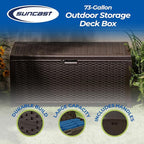 Suncast Outdoor Storage Box - 73 Gallon Mocha Brown Deck Box for Patio, Waterproof Outdoor Storage Bench, Resin Wicker Style, Heavy-Duty, Lockable Lid for Cushions, Shoes, Pool & Garden Gear - Image 2