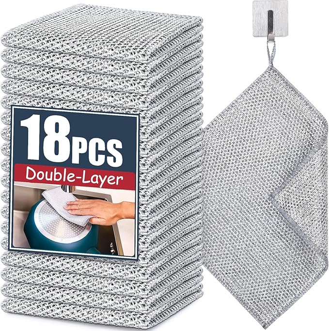 Navona 18 Pcs New Upgrade Steel Wire Dishcloth, Double-Layer Multipurpose by Welcometobuy%EF%BC%81