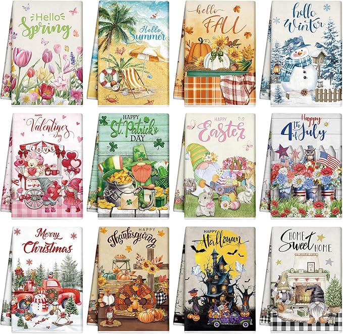 12 Pcs Seasonal Kitchen Towels Set by FuWeave