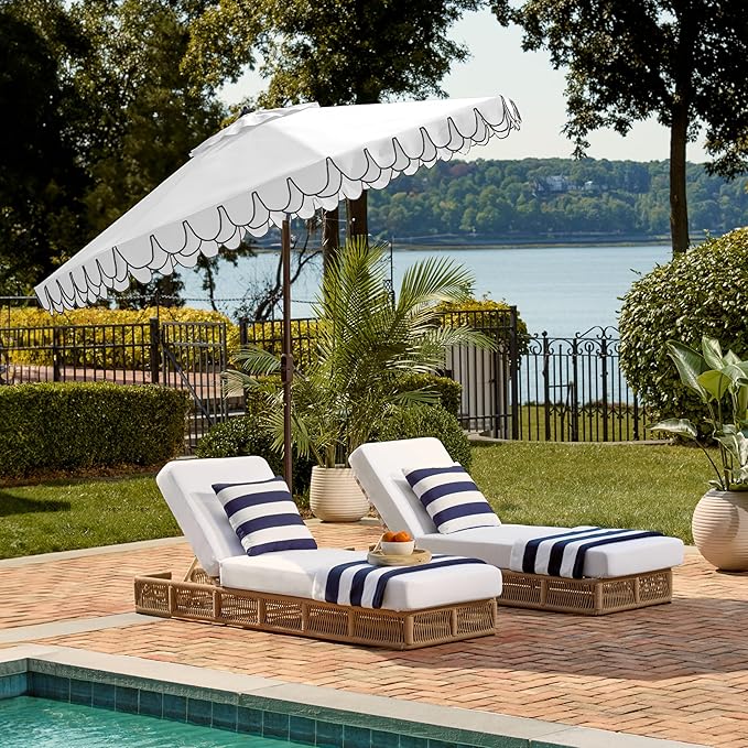 SAFAVIEH 9ft Outdoor Patio Umbrella, Round, Valance, Ivory & Black Trim, Auto Crank Tilt, UV Resistant for Deck, Backyard, Poolside (PAT8006E) - Image 8