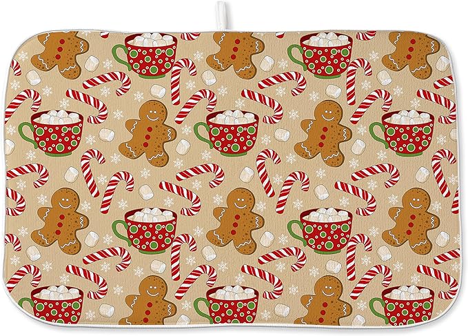 Christmas Dish Drying Mats 18x24 Inch Candy Cane Snowflake Gingerbread Man by GOLIANDA