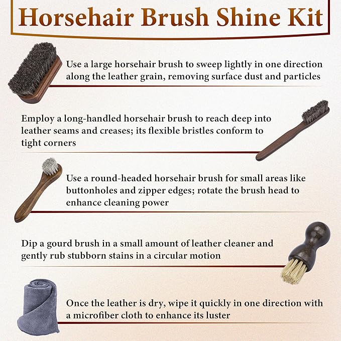 5 PCS Leather Brush Car Detailing, Horsehair Brush Shine Kit, Car Interior - Image 7