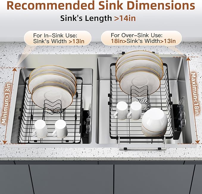 romision Expandable Dish Drying Rack Over The Sink Small Metal Stainless Steel - Image 9