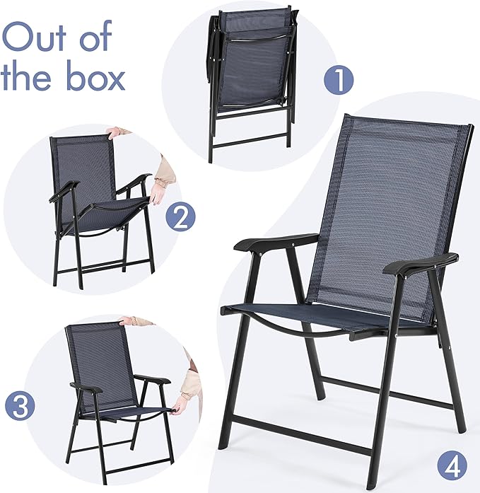 Yaheetech Outdoor Patio Chairs Set of 4, Portable Dining Chairs with Armrests for Camping, Lawn Yard Beach, Folding Outdoor Chairs 4-Pack with Metal Frame, Navy Blue - Image 8