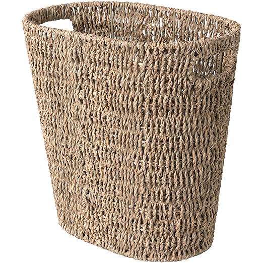 StorageWorks Wicker Waste Basket, Handwoven Seagrass Trash Can by StorageWorks