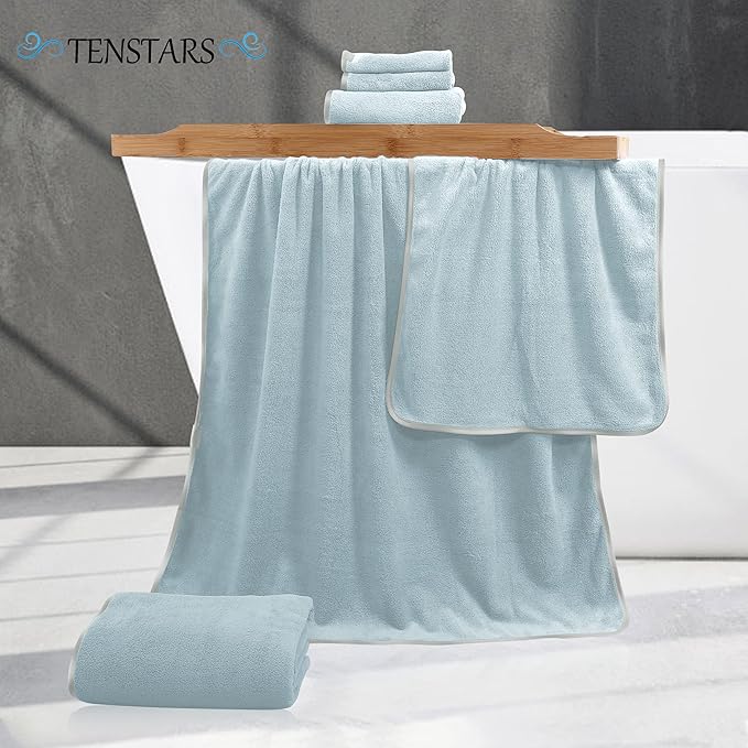 TENSTARS Microfiber Coral Velvet Luxury Silk Hemming Towel Set - Image 2