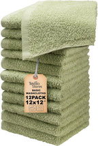 Basic Wash Cloths 12x12 Inches – Pack of 12 – Sage Green Color – Soft and by TEXTILA