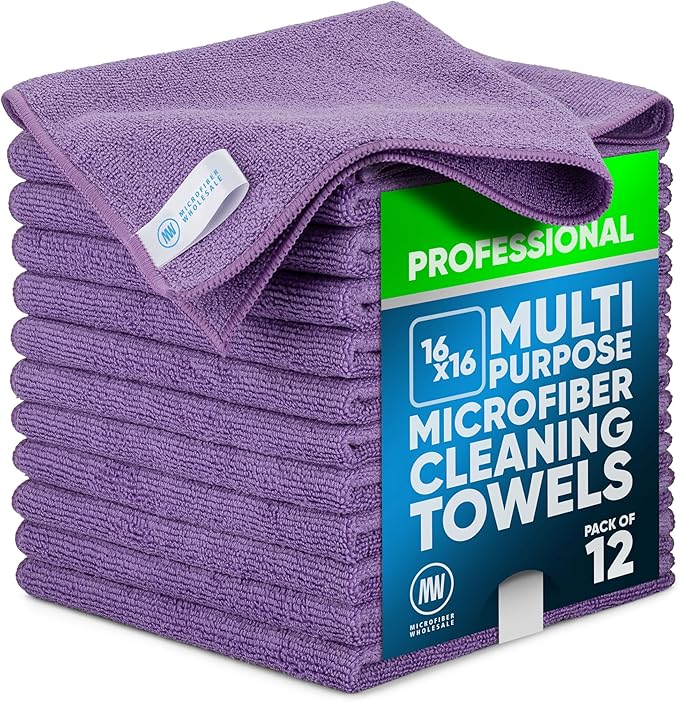 MW Pro Microfiber Cleaning Cloth | Purple | 12 Pack | 16” x 16” | All Purpose by MicrofiberWholesale