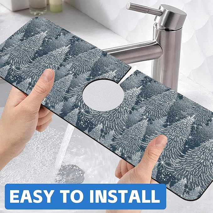 Christmas Forest Sink Faucet Absorbing Mat Pine Spruce Sink Splash Guard Faucet - Image 6