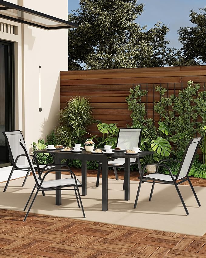 Outdoor Stackable Dining Chairs Set of 4, High-Back Patio Stacking Chairs, Patio Chairs with Textilene Farbic & Metal Frame for Lawn Backyard Deck Garden,Grey - Image 7