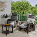 Grand patio Outdoor Recliner Air Pump 150° Lay Flat Reclining Chair with Independent Adjustable Back and Footrest Removable Olefin Cushion Flip-Up Table Wicker Grey 2PCS - Image 8