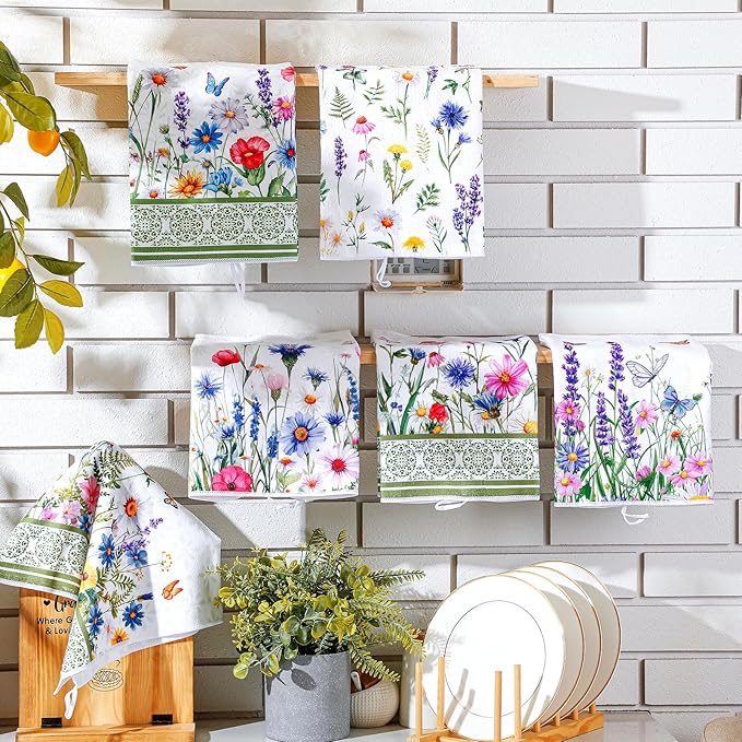 Geyoga 6 Pcs Spring Floral Kitchen Towels Flamingo Dish Hand Towels Sunflower - Image 7