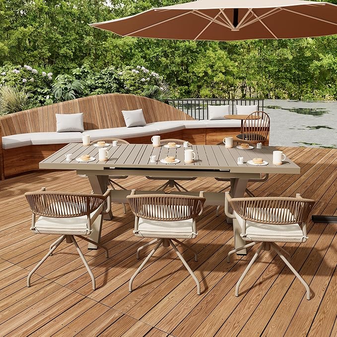 TWT Patio Dining Chairs Outdoor Stackable Dining Chairs for All Weather, Breathable Textilene Garden Outdoor Furniture for Backyard Deck (Brown, Rotatable Set of 2) - Image 2