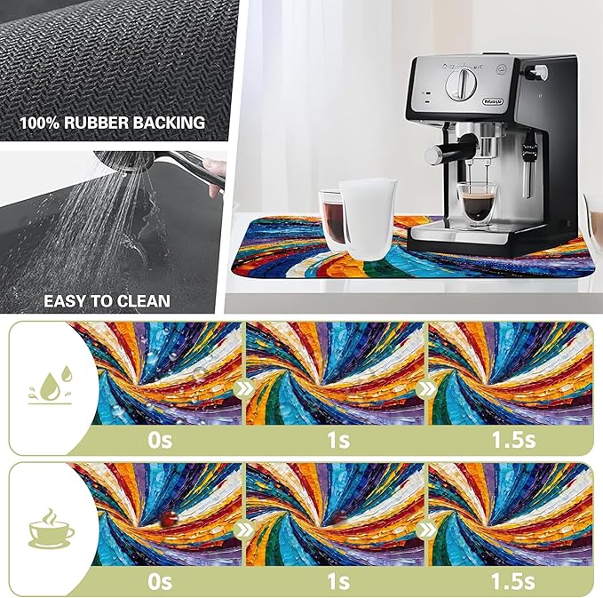 Kitchen Mat Swirl Colorful Textured Dish Drying Mat 16"x24" Bsorbent Coffee - Image 3