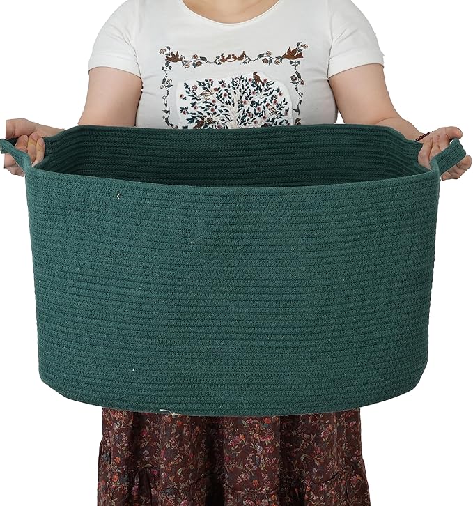Large Rectangle Blankets Basket Living Room 22"x17"x12" Woven Cotton Rope by XUANGUO
