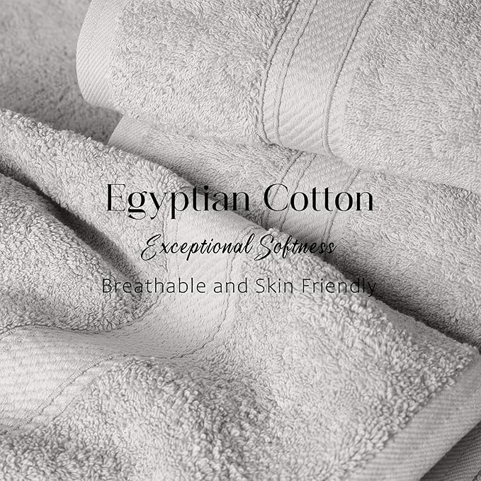 SUPERIOR Solid Egyptian Cotton Towel Set, Washcloths 13” x 13”, Hand Towels 20” - Image 5