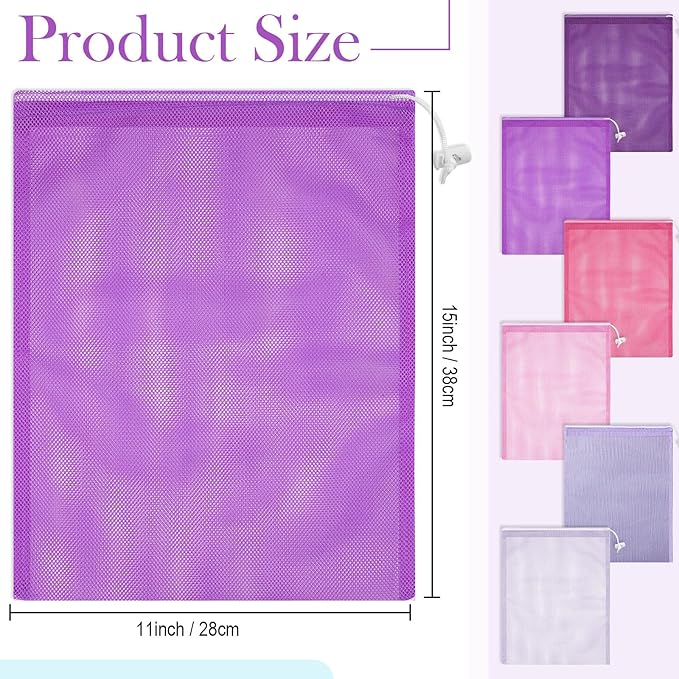 Frienda 6 Pieces Mesh Stuff Sack, 11 x 15 Inch Durable Nylon Drawstring Laundry - Image 2