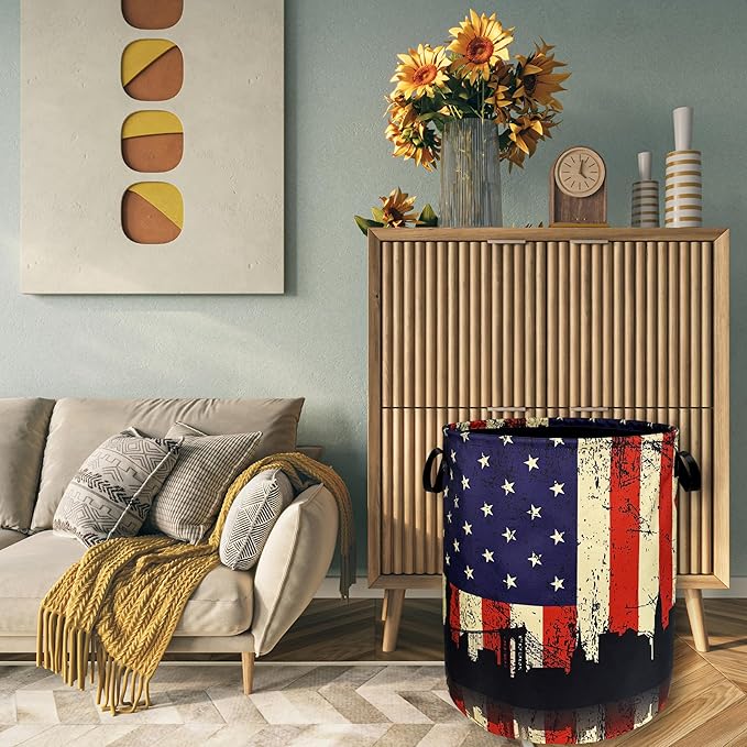American Flag Laundry Hamper Colorful Retro Flag Laundry Basket - Image 7