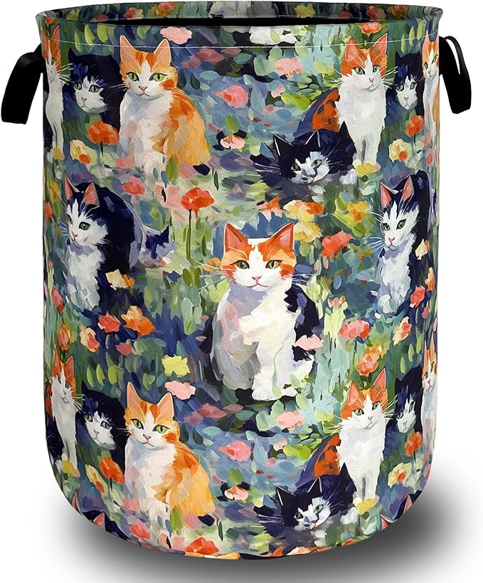 Watercolor Cats Laundry Hamper Foldable Oxford Cloth Cute Animal Cat Laundry by Unknown