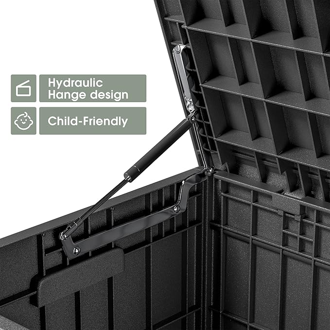Greesum 82 Gallon Resin Deck Box All Weather Large Outdoor Storage for Patio Furniture, Toys, Garden Tools, Lockable, Black - Image 4