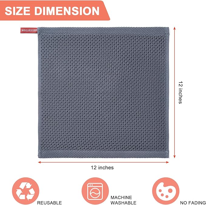 BOOMIBOO 8-Pack Kitchen Dish Cloths, 100% Cotton Waffle Weave, Ultra Soft - Image 2