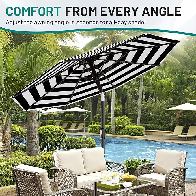 AreShark 9 FT Patio Umbrella for Outdoor, Outdoor Table Umbrella with Push Button Tilt and Crank, Outdoor Patio Umbrellas with 8 Sturdy Ribs for Market, Garden, Pool (Black & White Stripe) - Image 7