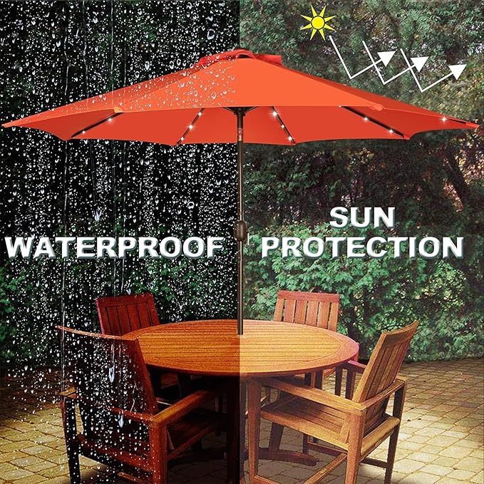 Blissun 9 ft Solar Umbrella, 32 LED Lighted Patio Umbrella, Table Market Umbrella, Outdoor Umbrella for Garden, Deck, Backyard, Pool and Beach (Orange) - Image 5