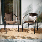 Flash Furniture Lila Modern Rattan Indoor/Outdoor Stackable Dining Chairs, Stacking Rattan Bistro Chairs for Patio or Restaurant, Set of 2, Brown - Image 2