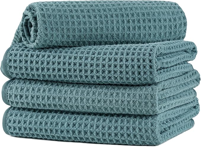 Microfiber Waffle Hand Towels, 4 Pieces, Fast Drying, Lint Free 430 GSM by Unknown