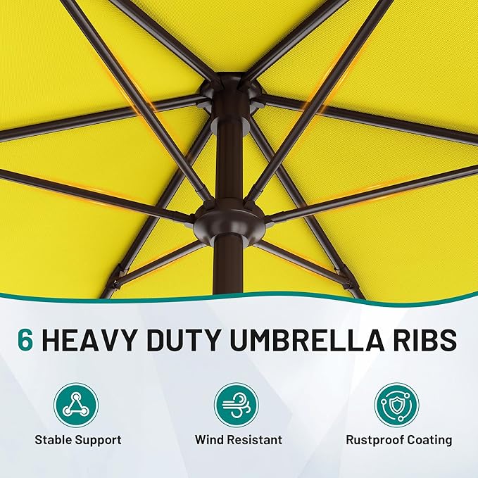 AreShark 7.5FT Patio Umbrella Table Market Umbrella with 6 Sturdy Ribs, Button Tilt/Crank Heavy-Duty Round Outdoor Umbrellas for Garden, Deck, Backyard,and Pool, Yellow - Image 7