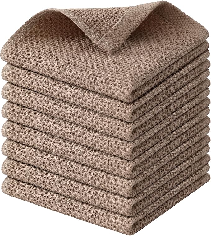 Kitinjoy 100% Cotton Kitchen Dish Cloths, 8 Pack Waffle Weave Ultra Soft by Kitinjoy