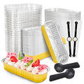 100 PACK Mini Cake Pans with Lids and Spoons, Rectangular Aluminum Foil Bread by NPLUX