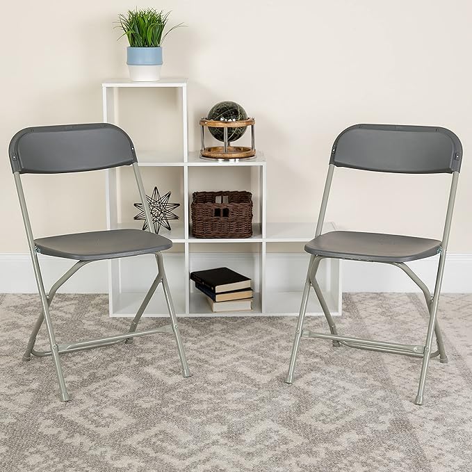 Flash Furniture Hercules Series Plastic Folding Chair - Grey - 2 Pack 650LB Weight Capacity Comfortable Event Chair-Lightweight Folding Chair - Image 2