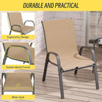 Betterhood Patio Chairs Set of 2, Stackable Outdoor Dining Chairs Set with Breathable Seat Fabric, All-Weather Powder-Coated Metal Frame for Deck, Pool Side and Backyard, 350LBS Capacity (Khaki) - Image 8