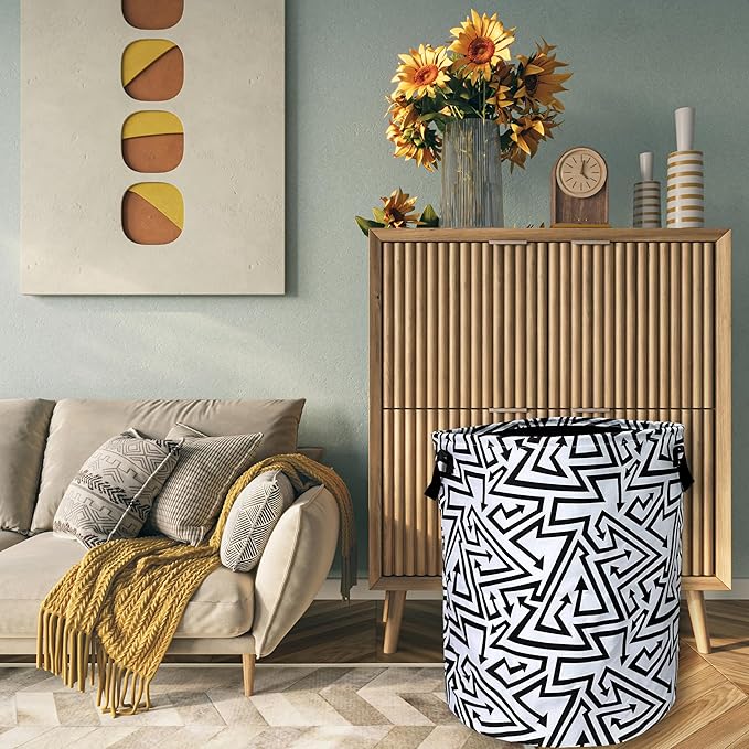 Black White Abstract Arrow Laundry Basket Foldable - Image 7