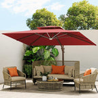 10 X 13 FT Cantilever Outdoor Patio Umbrella with Led Lights Large Heavy Duty 360° Rotation Double Top Offset Rectangular Umbrellas for Backyard Garden Pool Outside Deck, Red by MEVBC